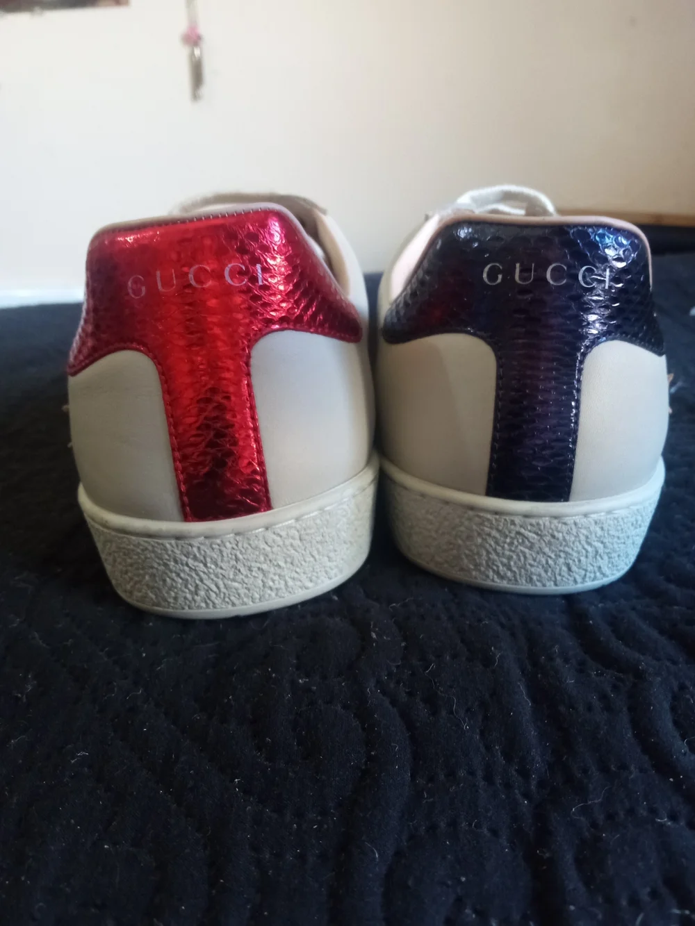 Gucci Leather Flame Accent Sneaker with Red and Gold Details Mens UK 9 US 10